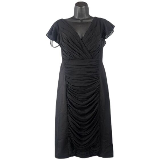 NEW WHBM Slimming Tech Sz 12 Black ISD Ruched Flutter Sheath Midi Stretch $170 - Picture 10 of 10